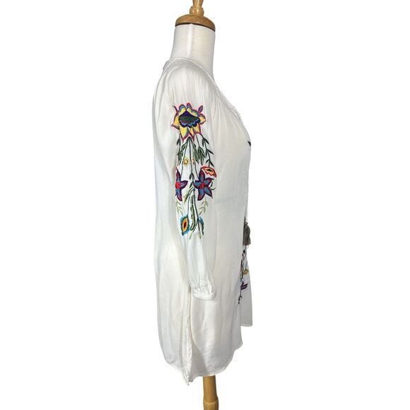 Embroidered Floral BOHO Peasant Tunic Blouse Tassels Sz S - Picture 5 of 6